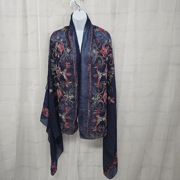2Chic Blue Embroidered Floral Vest Sheer Boho Gauzy Festival OSFA - Picture 1 of 10